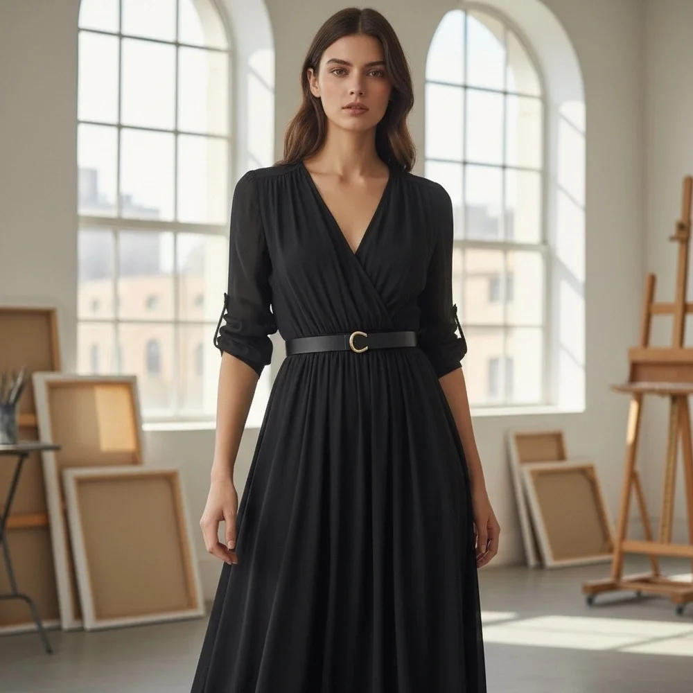 Classic Black Leather Gold C Buckle Belt - Picture 2 of 10